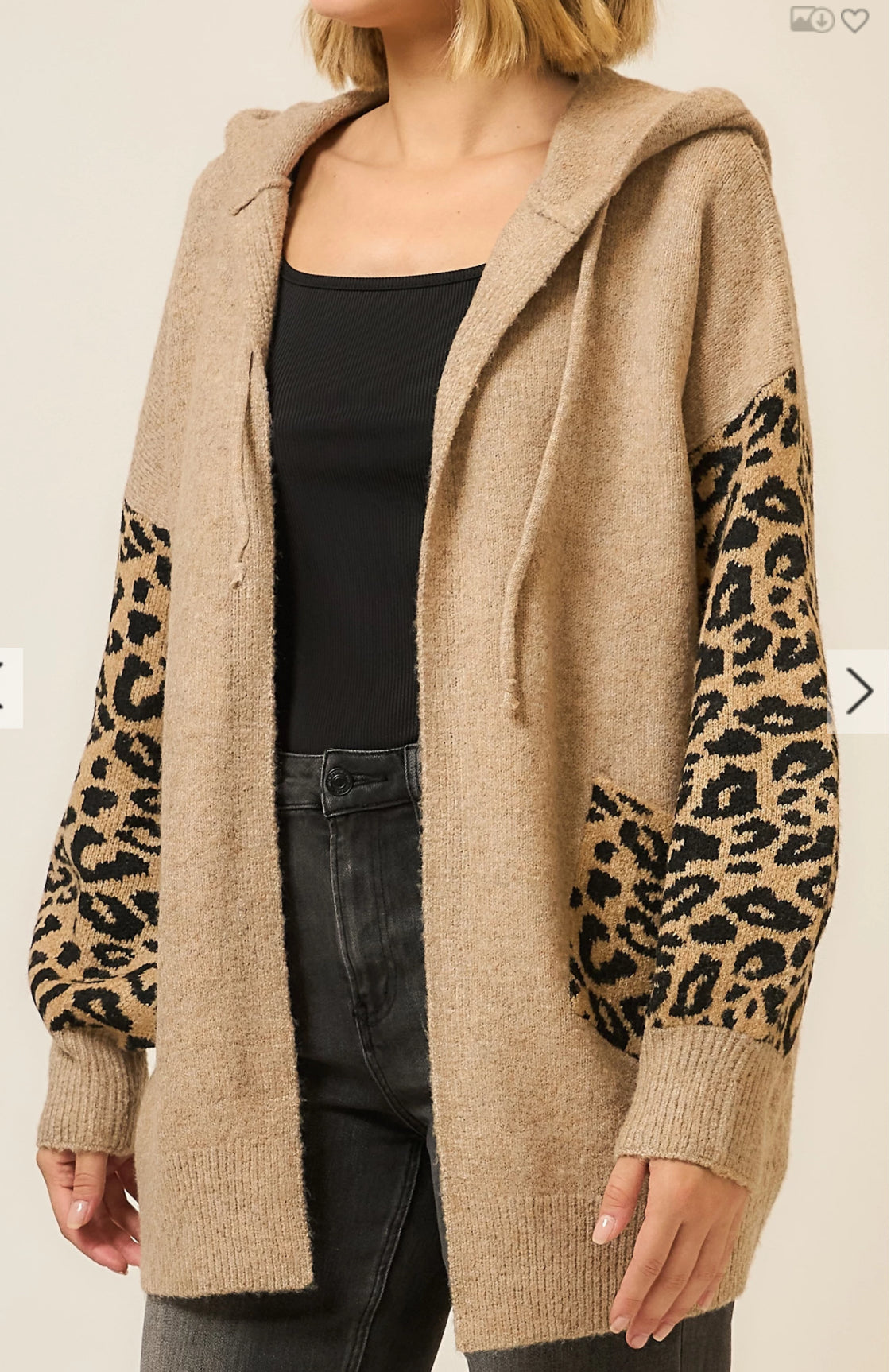 Hooded Leopard Print Contrast Cardigan