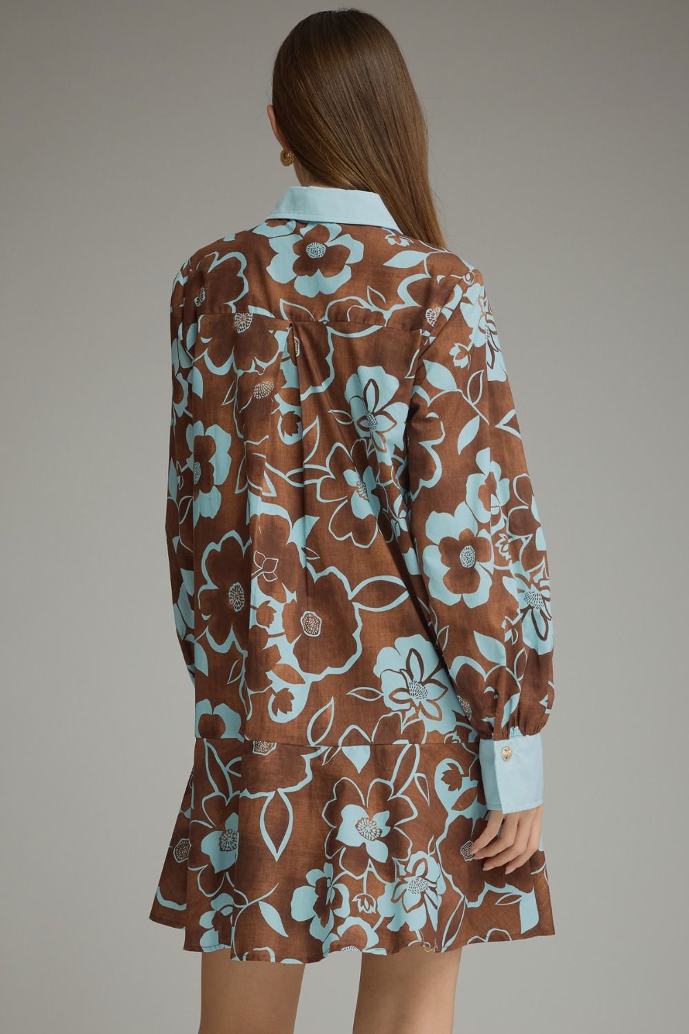 Mocha & Blue Blooms Shirt Dress
