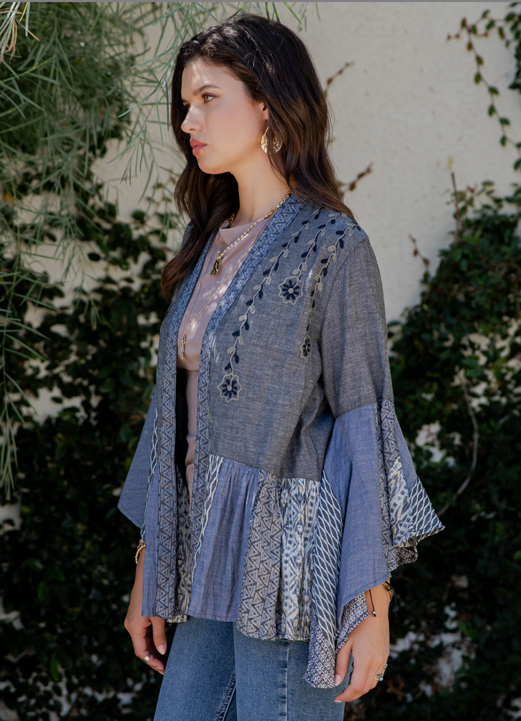 Boho Embroidered Patchwork Kimono Shrug – Chambray