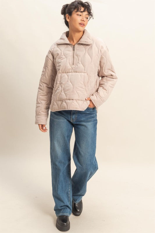 Quilted Zip Front Pullover – Cozy