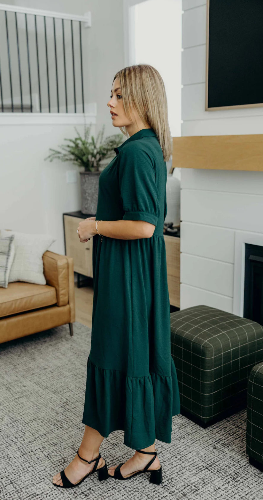 Ruffle Hem Button Front Maxi Dress-Leo