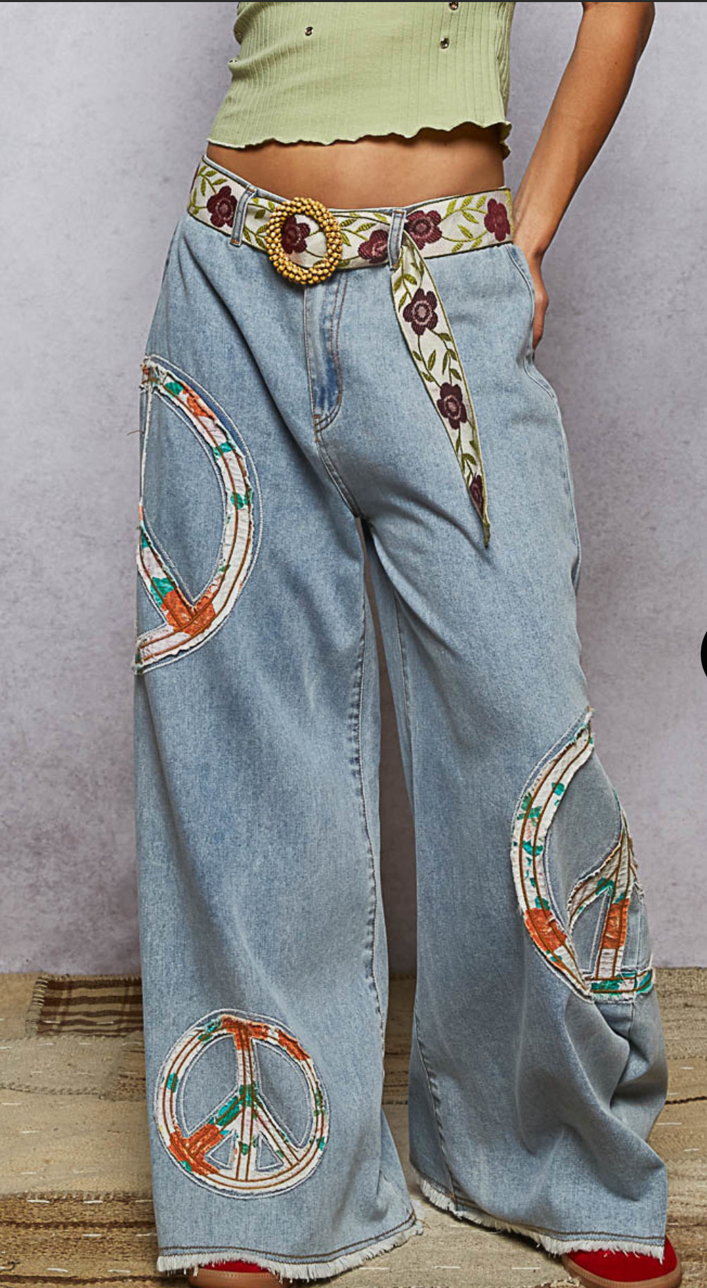 Women’s Boho Peace Wide Leg Jeans