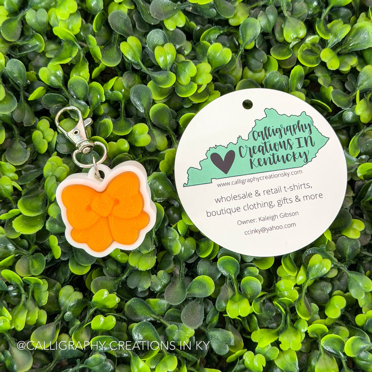 Orange/White Bow Fidget Clicker Keychain