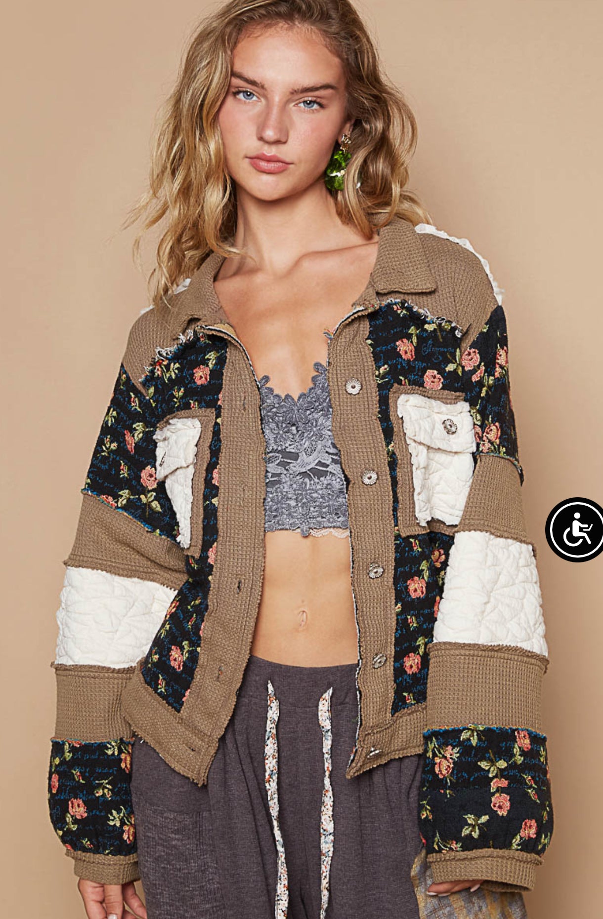 Vintage Washed Quilted Floral Patchwork Jacket