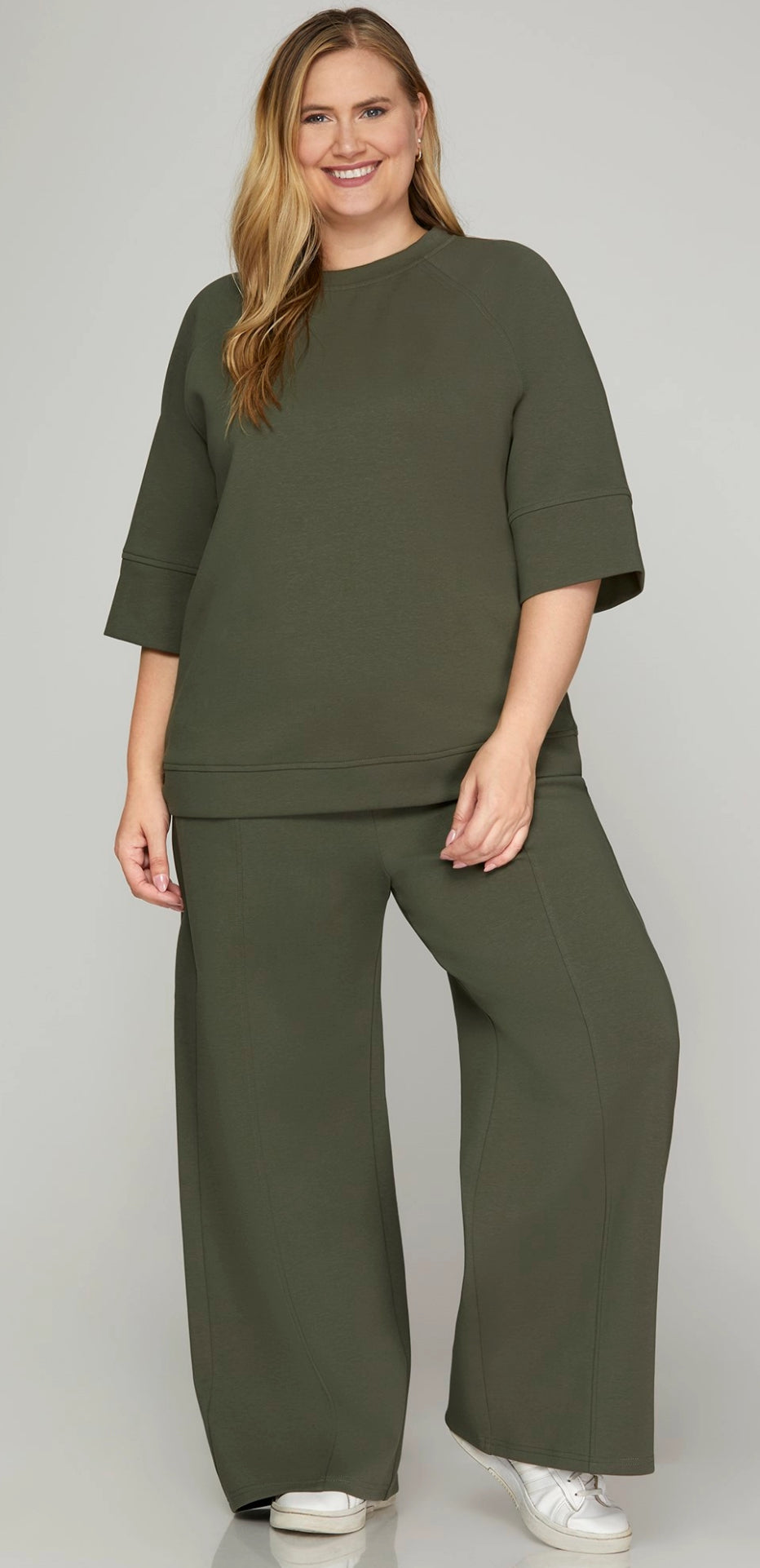 Plus Size 3/4 Sleeve Scuba Knit Top