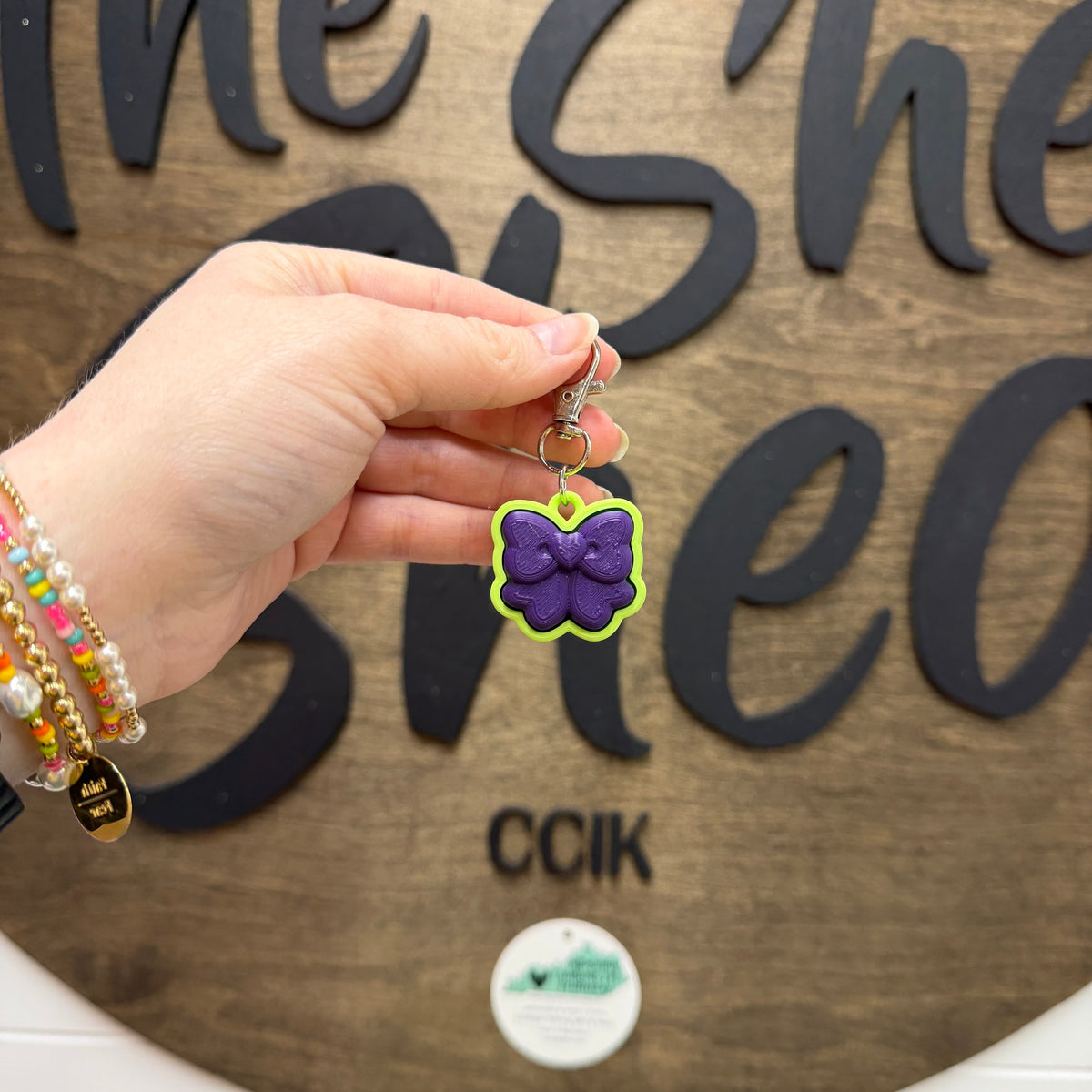 Indigo/Apple Green Bow Fidget Clicker Keychain