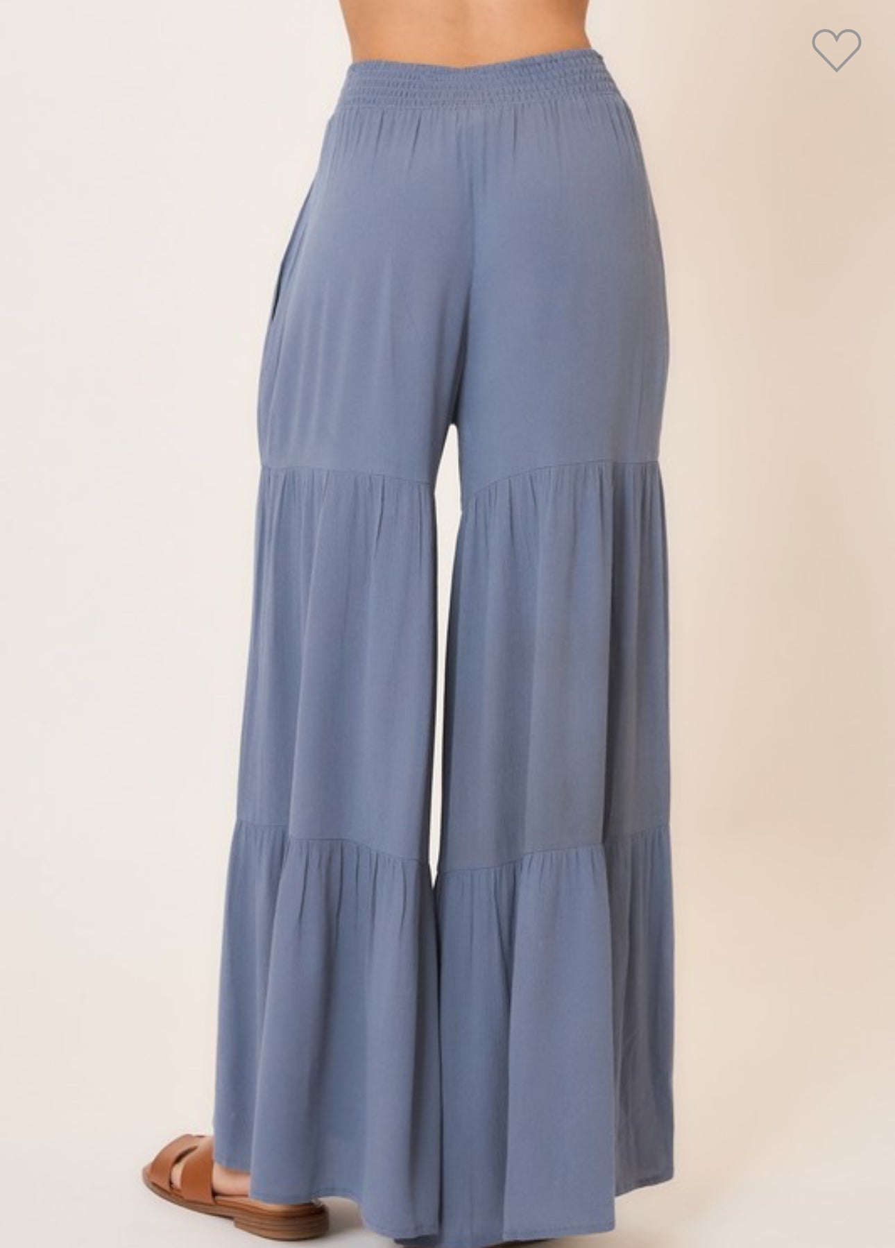 Smocked Waist Tiered Wide Leg Pants with Pockets
