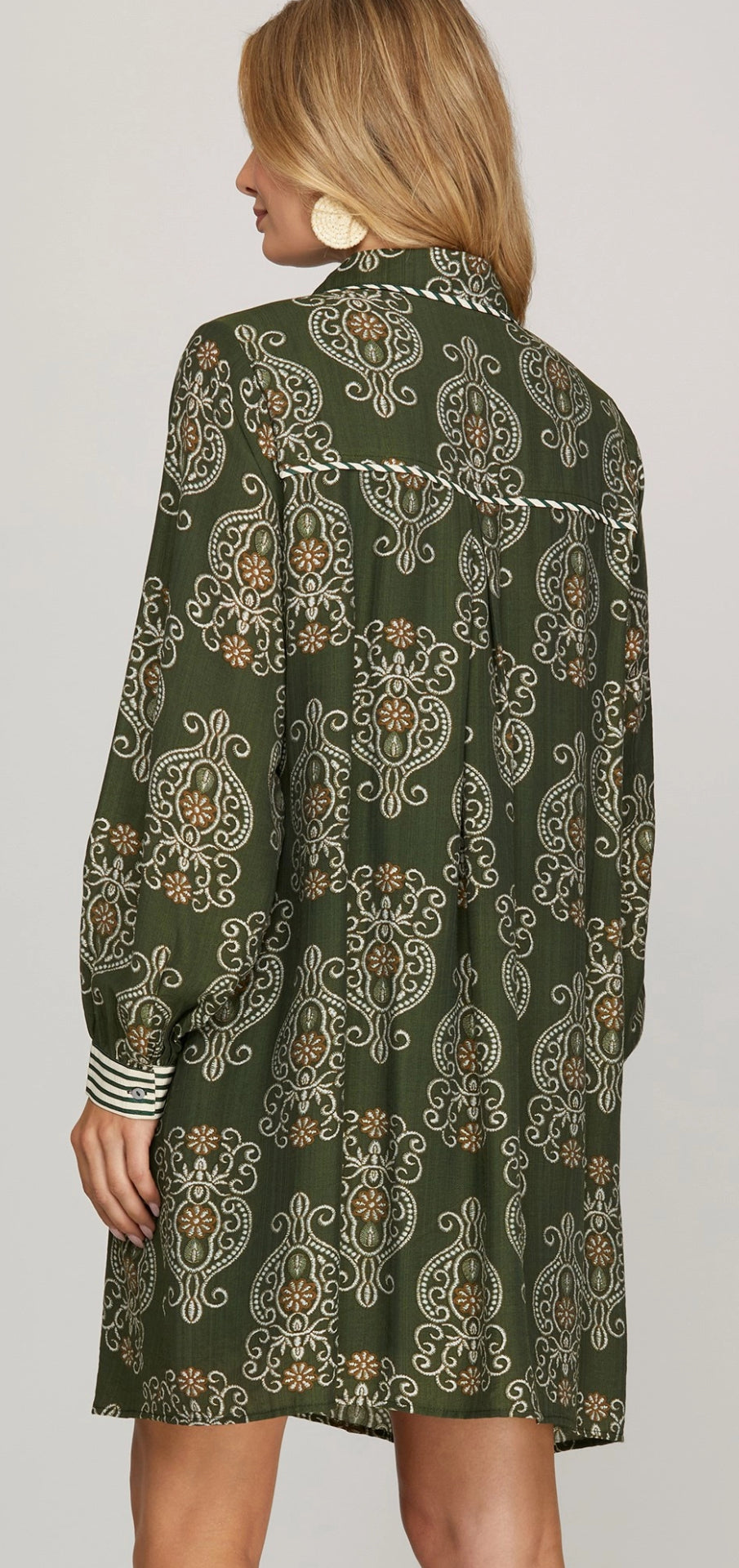Women’s Long Sleeve Woven Print Mini Dress
