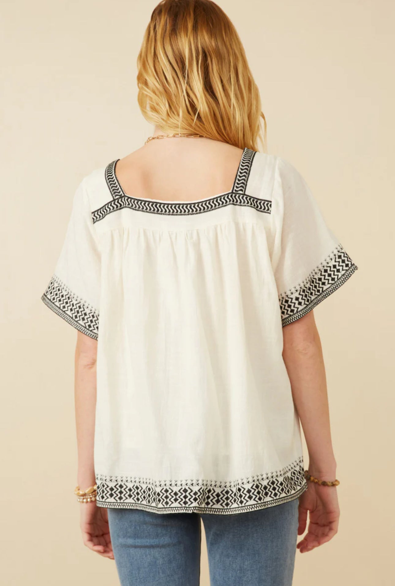 Embroidered Square Neck Top