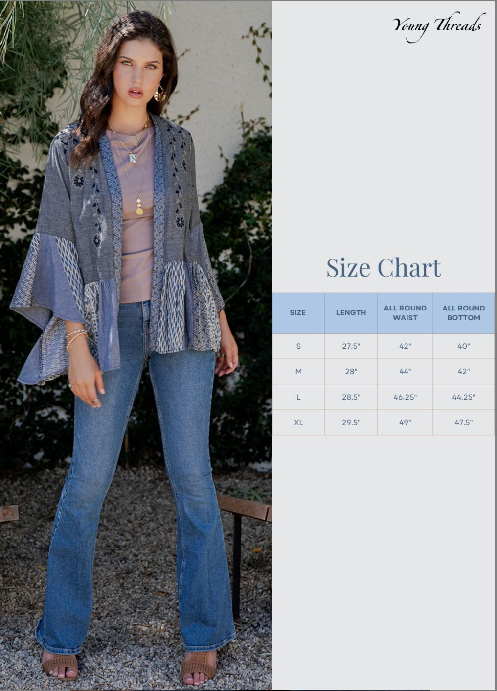 Boho Embroidered Patchwork Kimono Shrug – Chambray