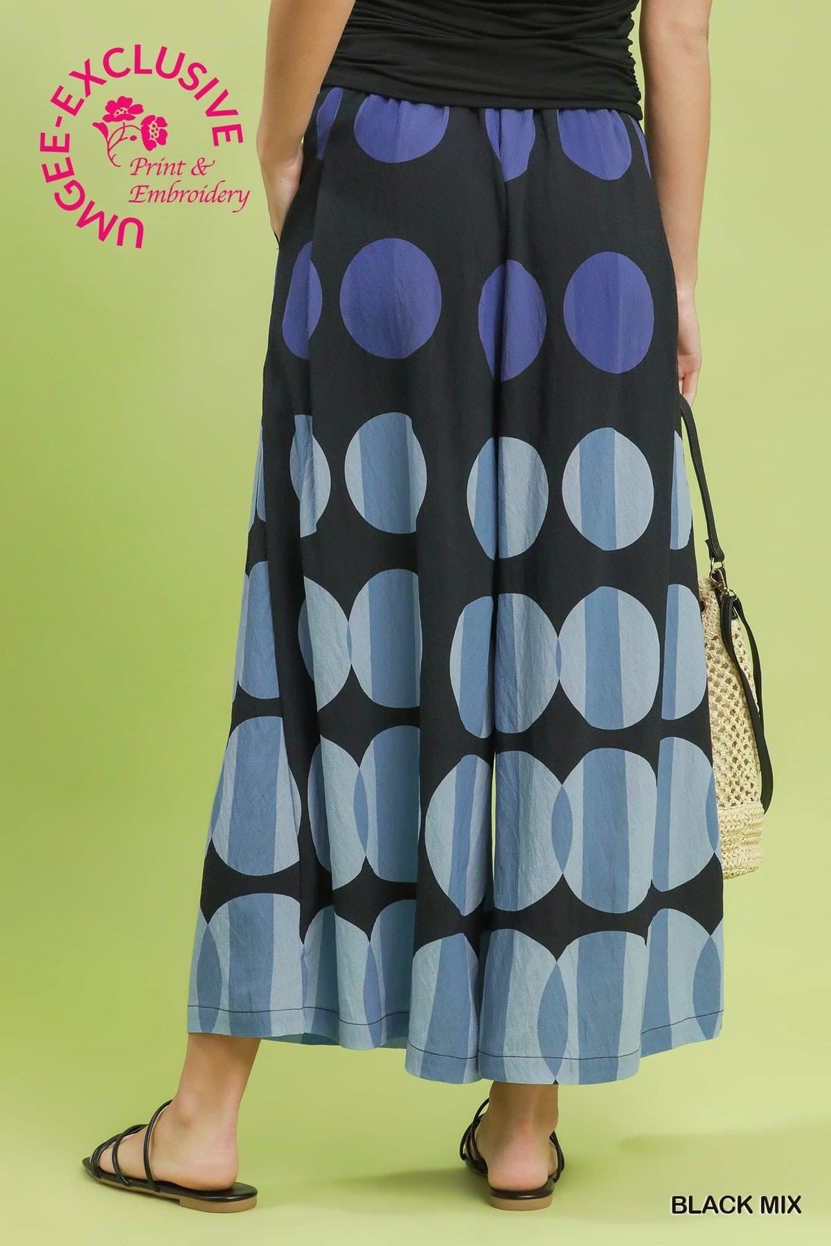 Umgee-Oversized Dot Print Wide Leg Pants