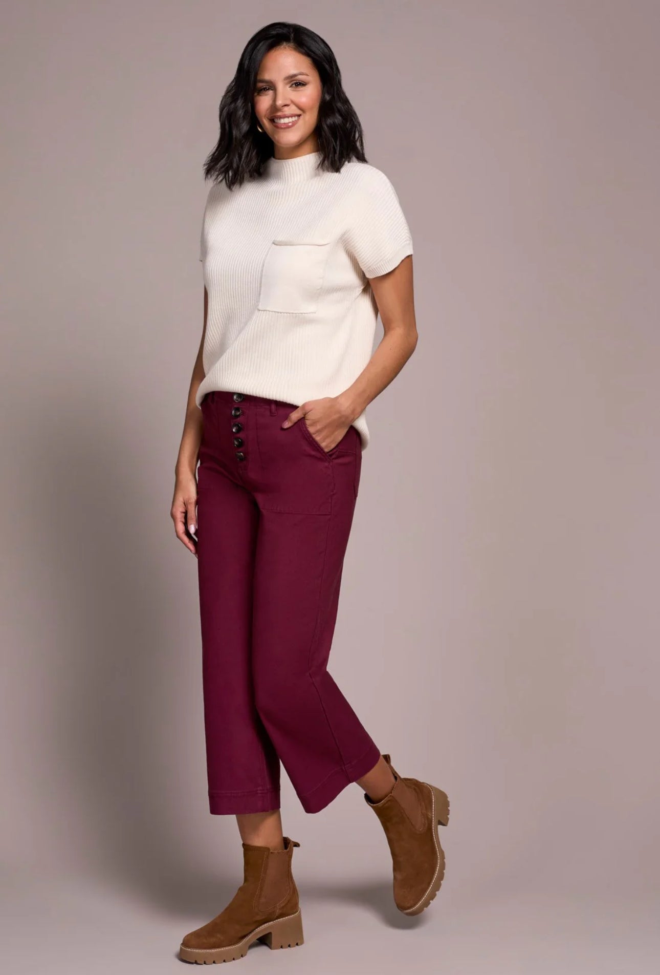 Sophia Button Fly Wide Crop Jeans