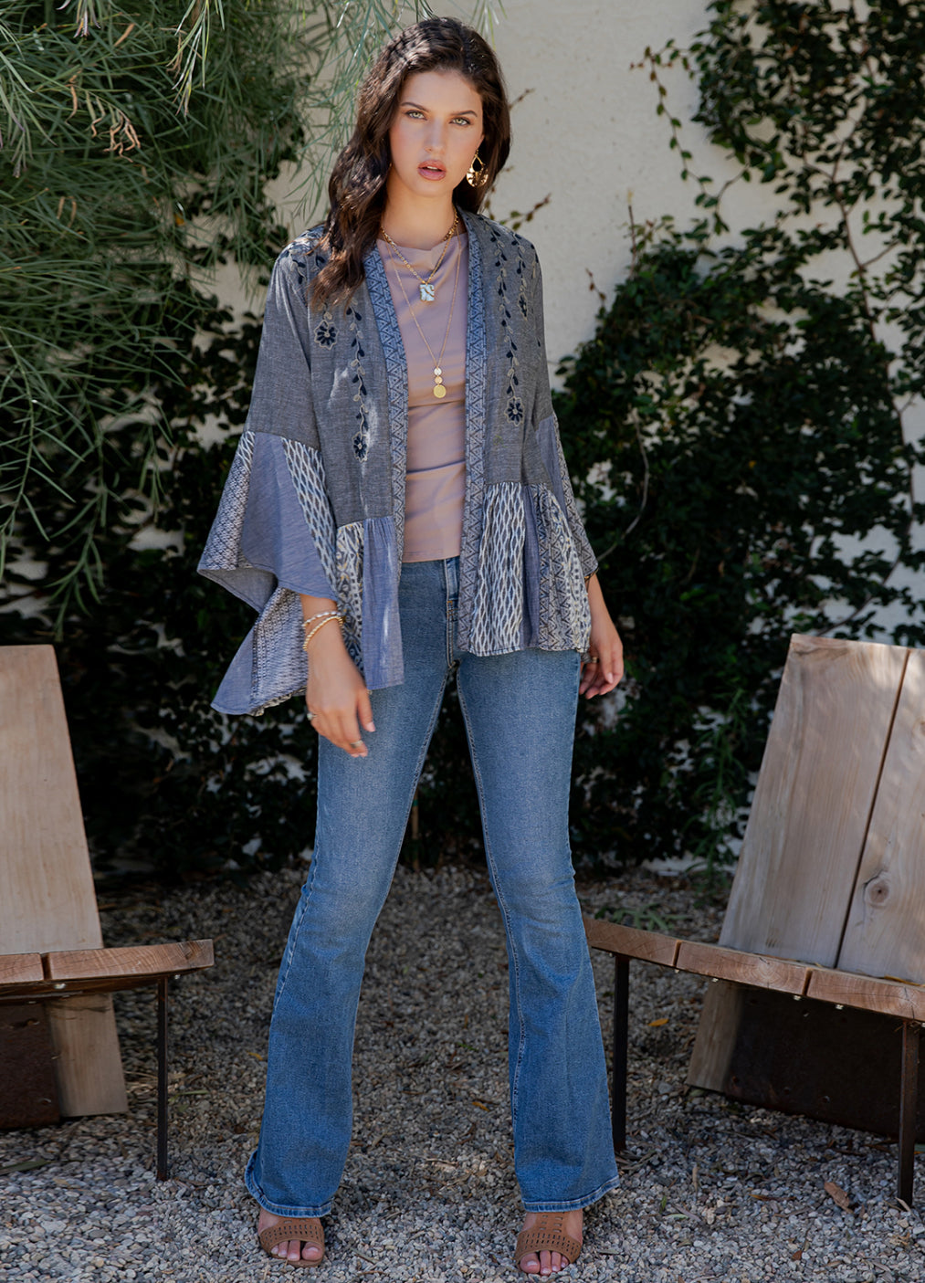 Boho Embroidered Patchwork Kimono Shrug – Chambray