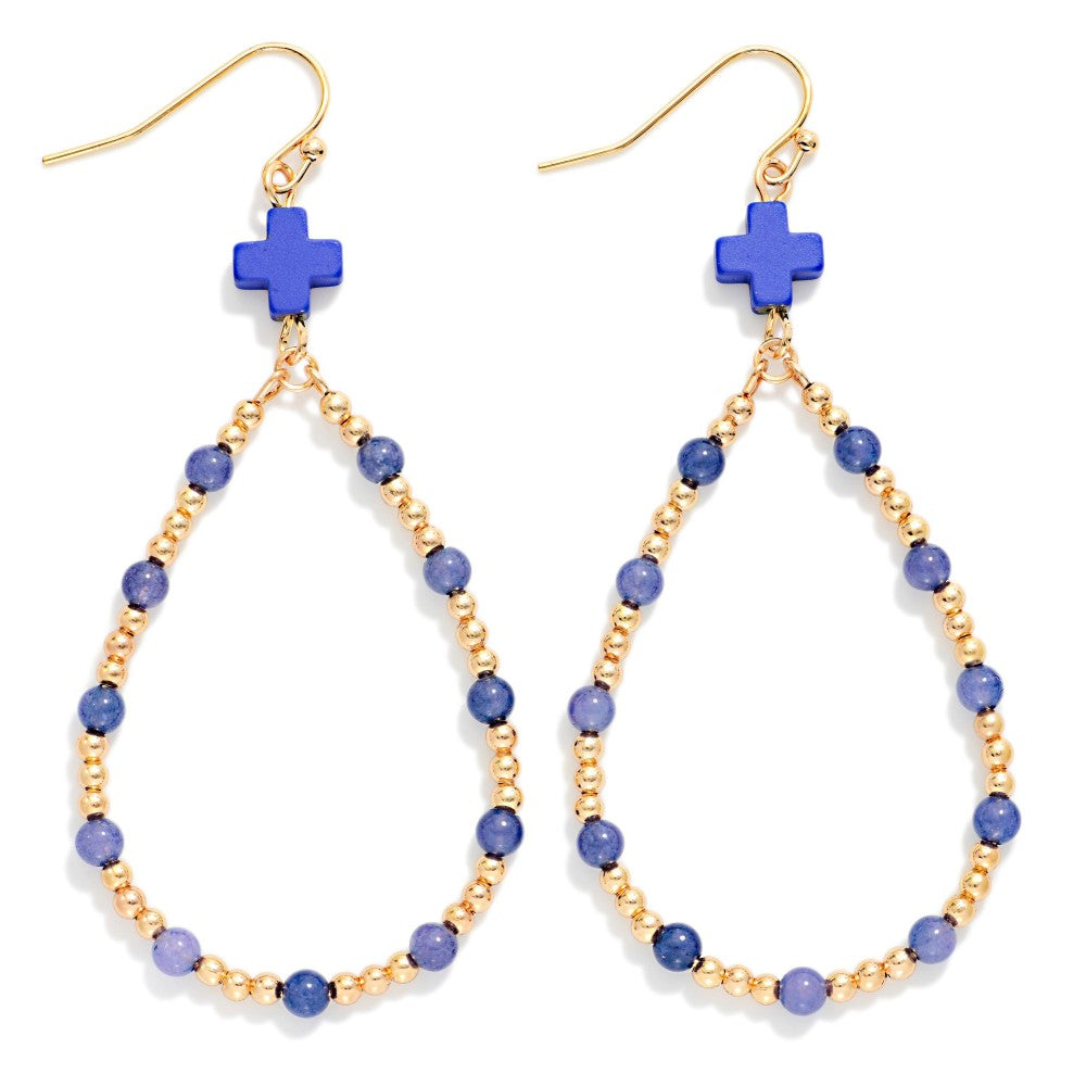 Blue | Cross Teardrop Earrings