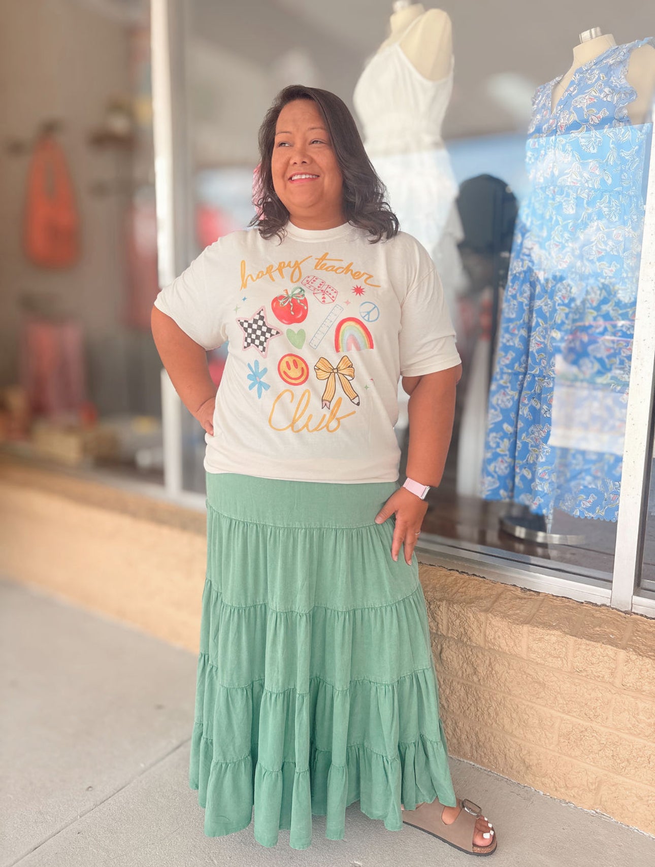 Womens Mineral Washed Green Tiered Maxi Skirt