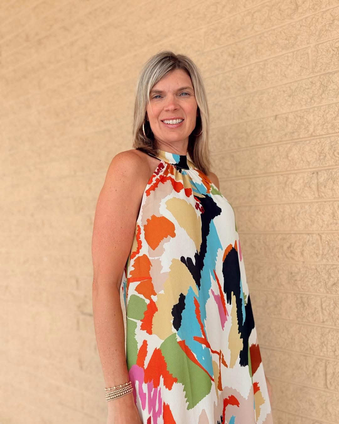 Latanya- Shonnon Passero Splash Print Flowy Bubble Crepe Halter Maxi Dress
