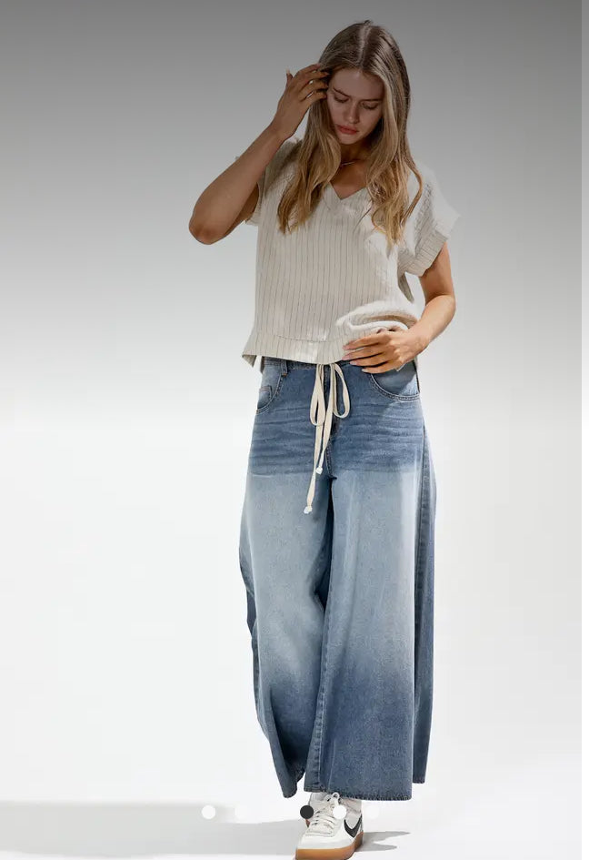 Ombre Drawstring Denim Pants