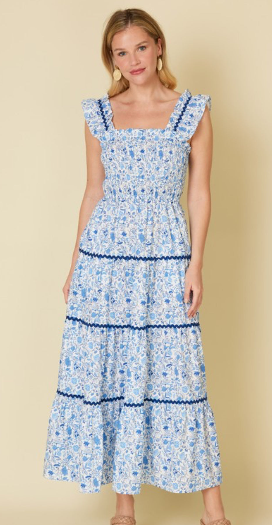Blue Floral Tiered Dress