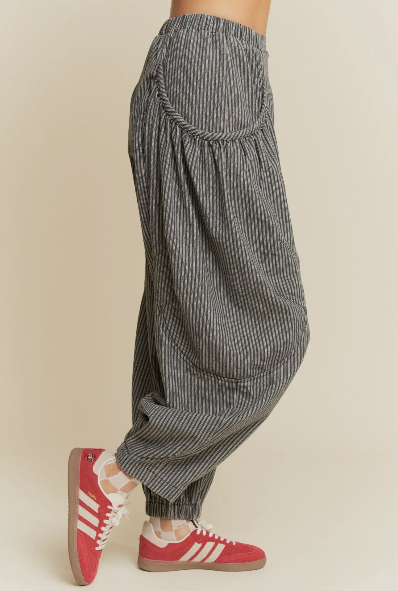 Casual Striped Denim Barrel Jogger Style Jeans
