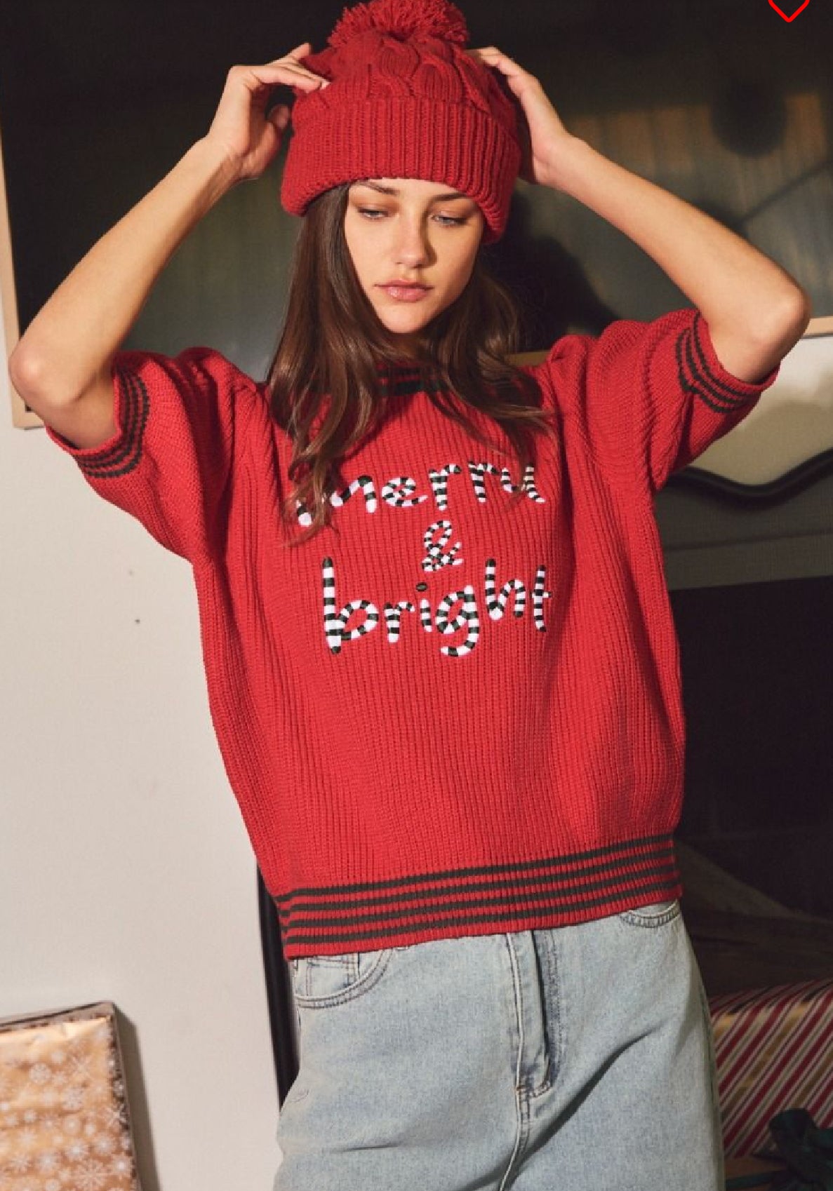 Merry & Bright Knitted Puff Sleeve Holiday Sweater