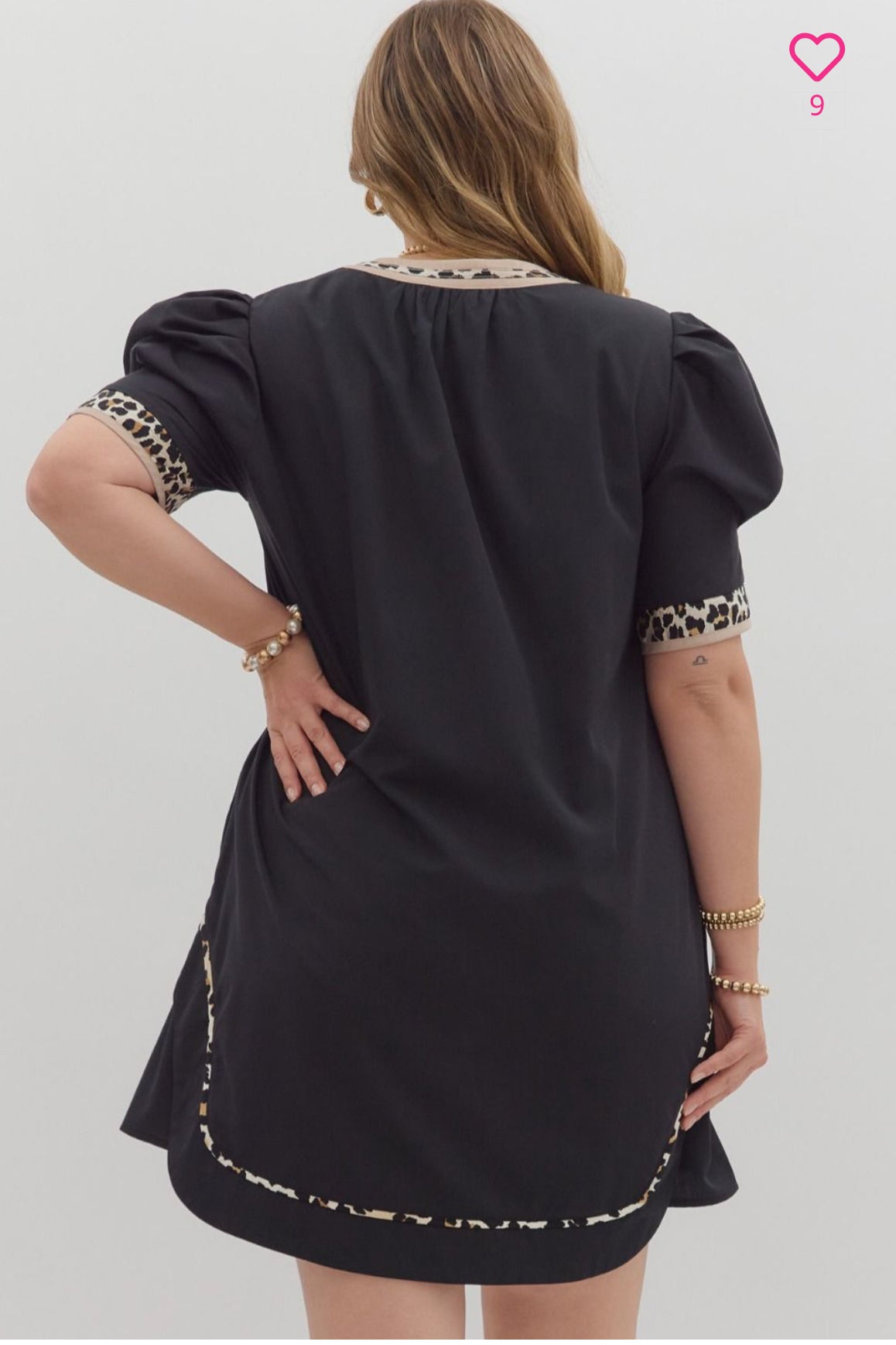 Women’s Black Dress with Animal Print Contrast