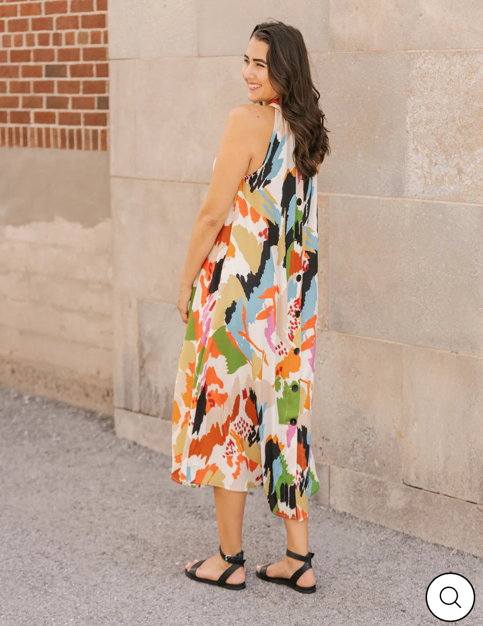 Latanya- Shonnon Passero Splash Print Flowy Bubble Crepe Halter Maxi Dress