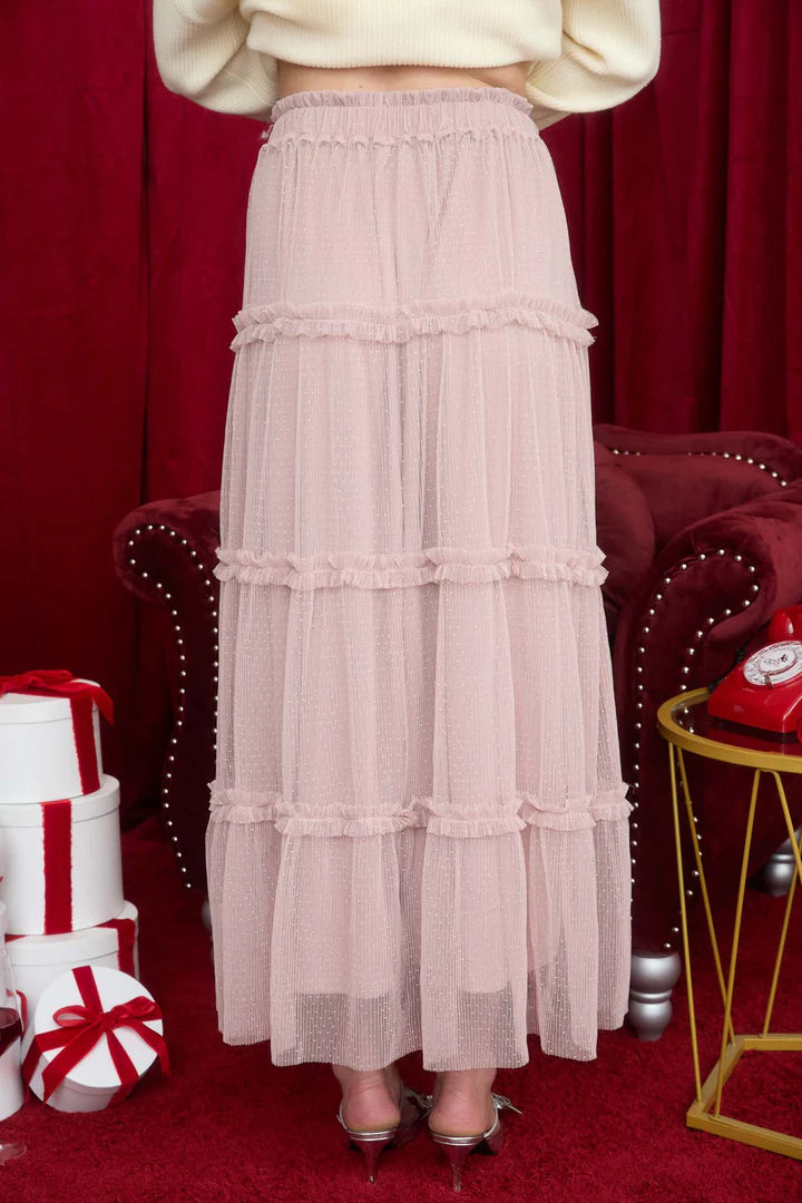 Polka dot Tulle Tired Midi Skirt