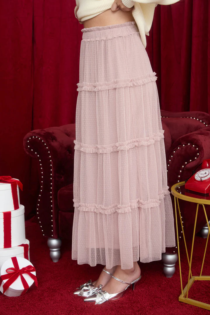 Polka dot Tulle Tired Midi Skirt