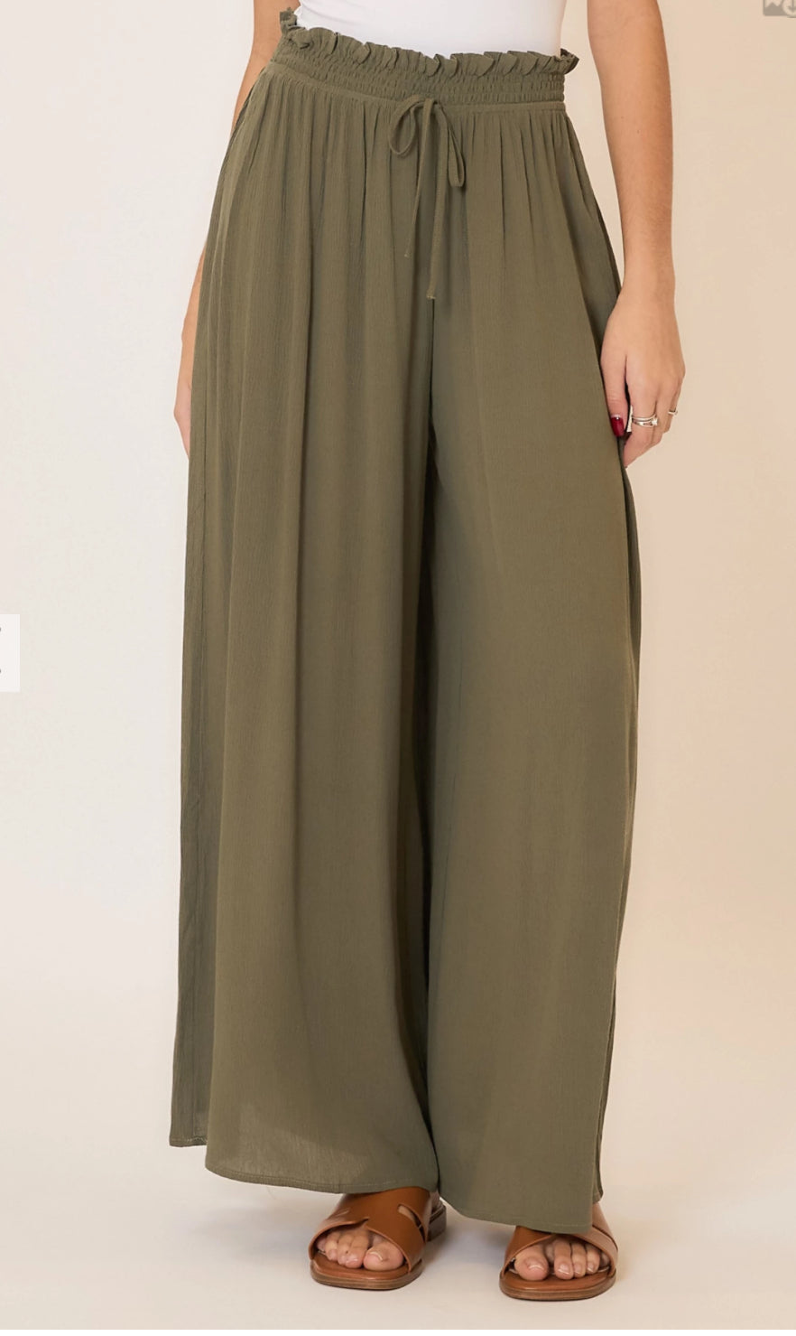 Smocked Waiste Olive Wide Leg Pant