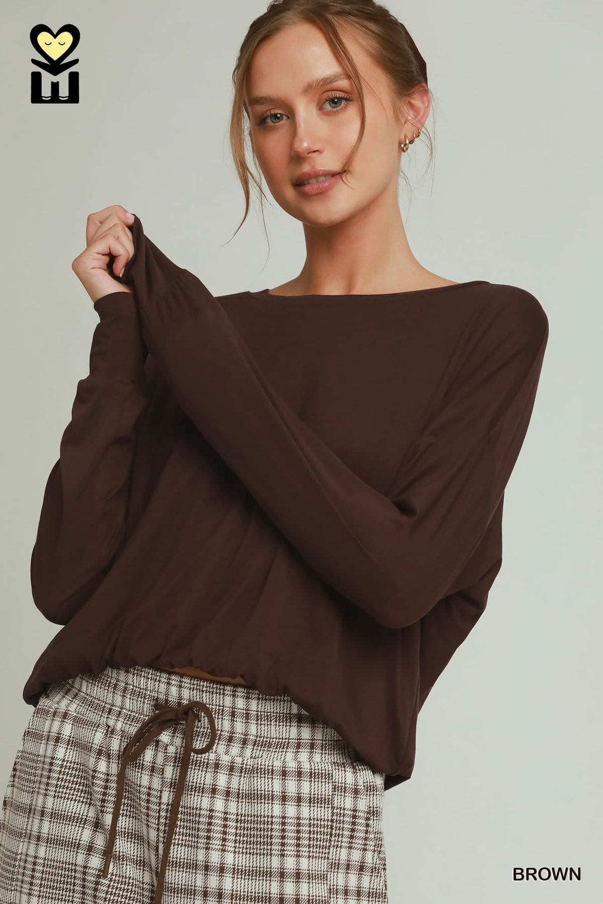 Umgee-BAMBOO92 Double Lined Bubble Hem Long Sleeve Top