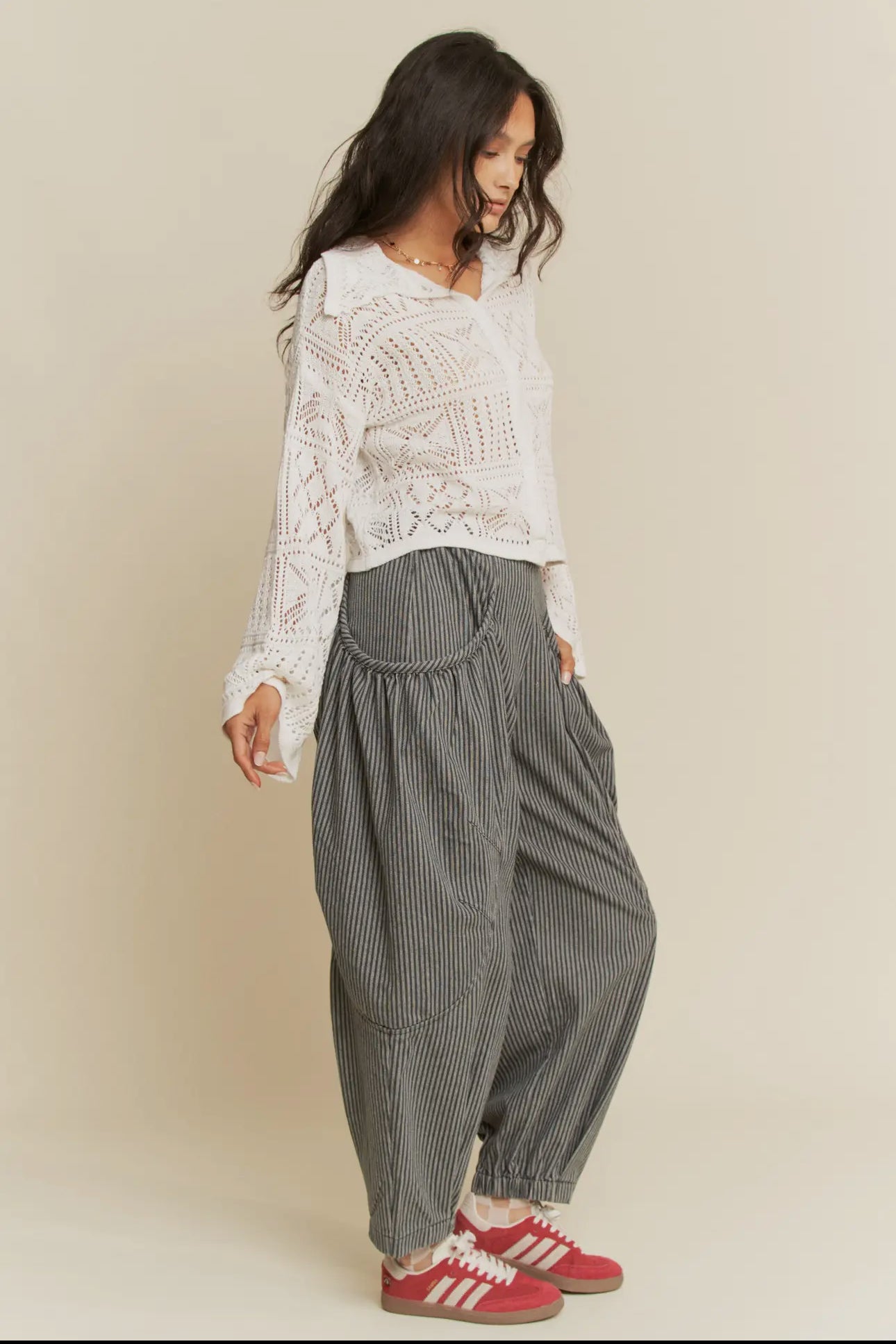 Casual Striped Denim Barrel Jogger Style Jeans