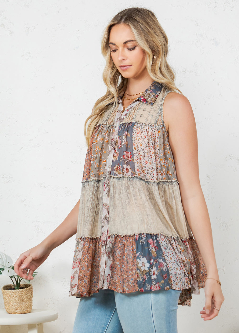 Boho Basil Patchwork Button – Tunic