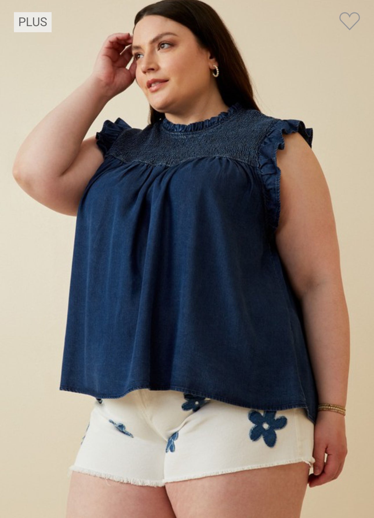 Women’s Washed Denim Smocked Tank