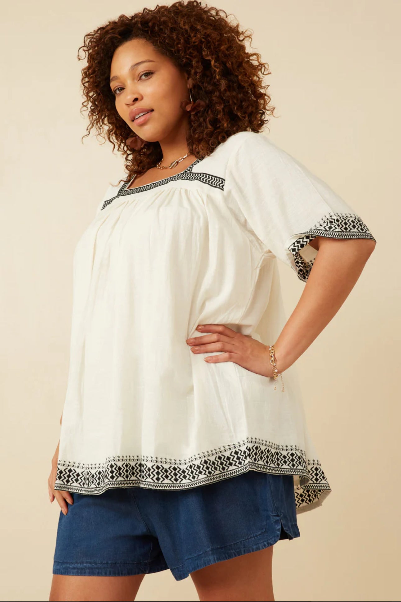 Embroidered Square Neck Top