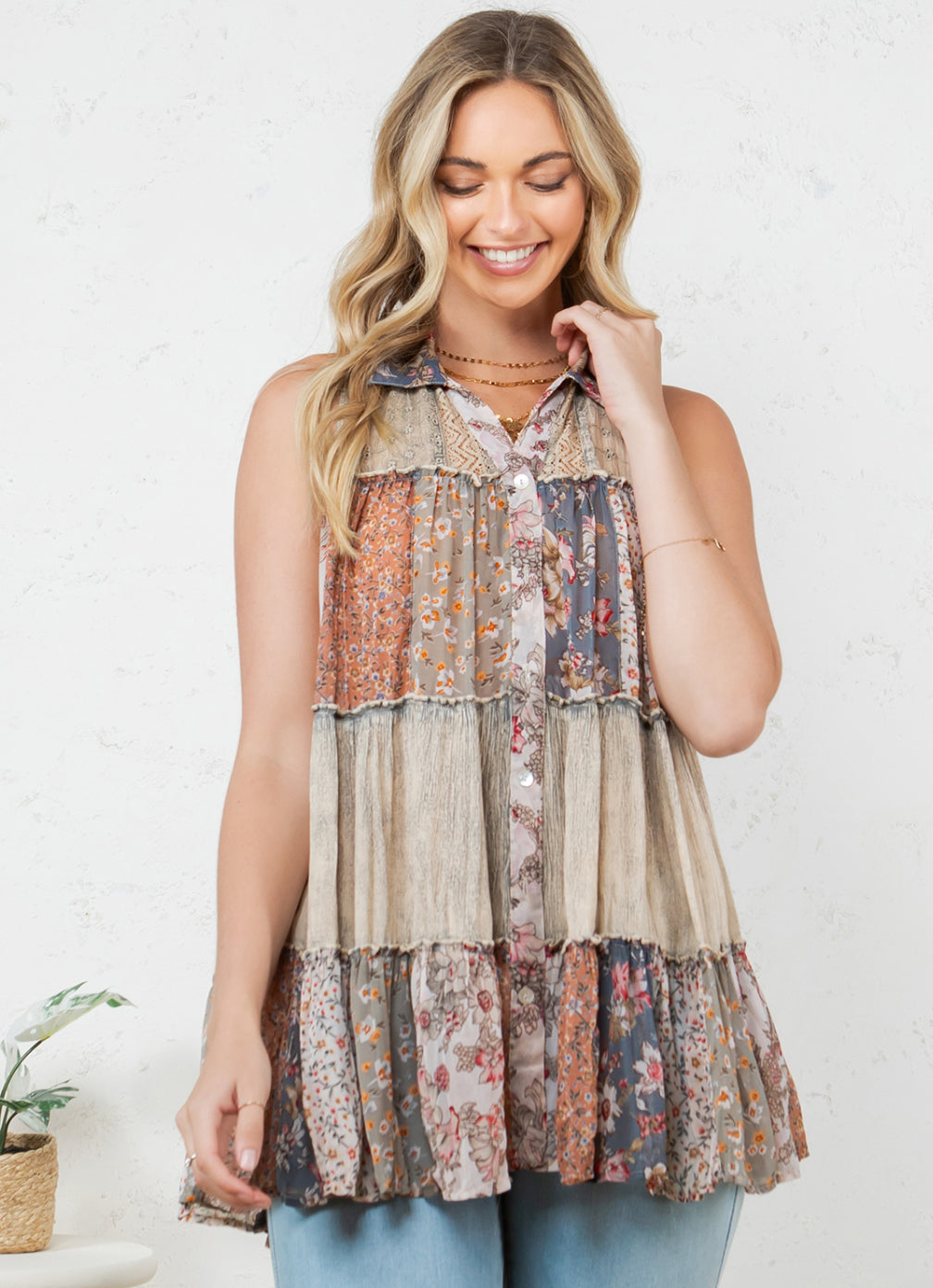 Boho Basil Patchwork Button – Tunic