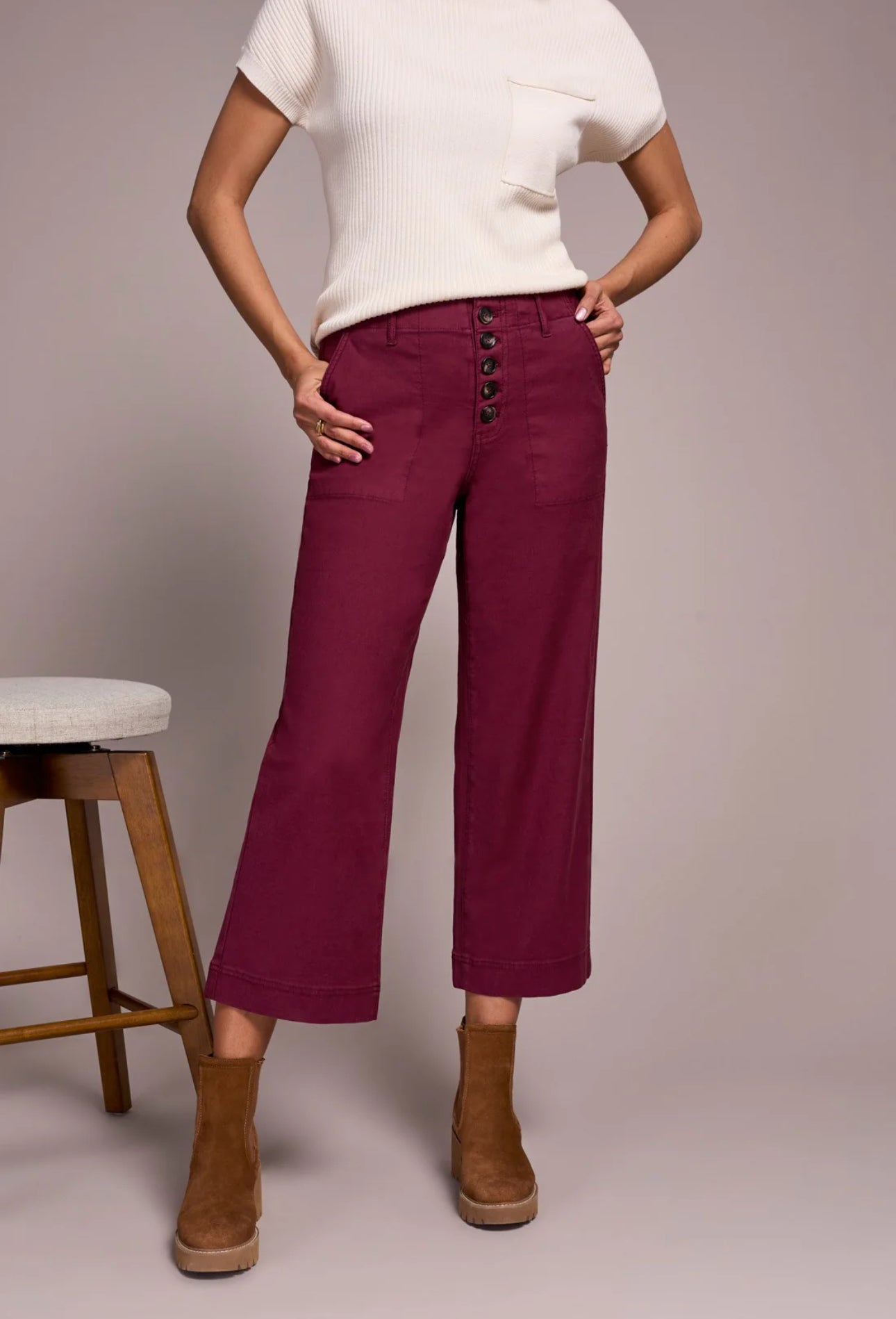 Sophia Button Fly Wide Crop Jeans
