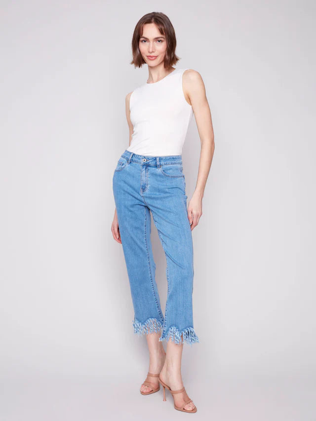 BB - Cropped Fringed Hem- Blue Jean