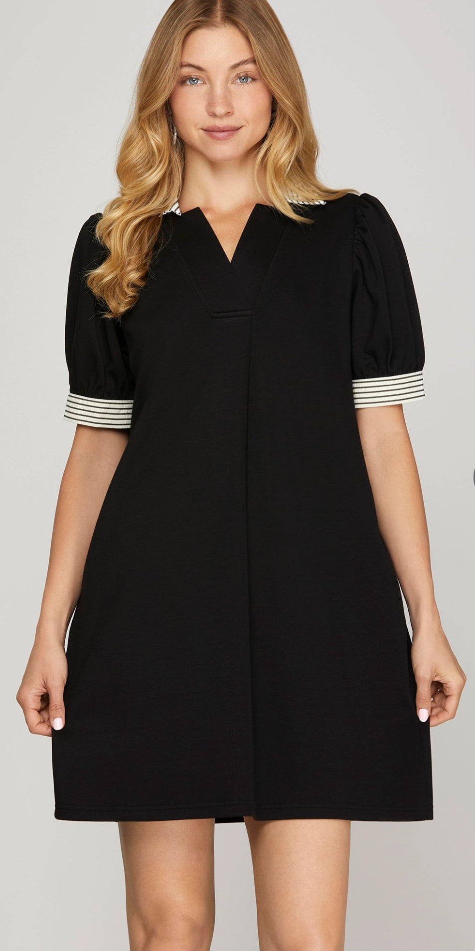 Short Sleeve Mini Dress Striped Trim
