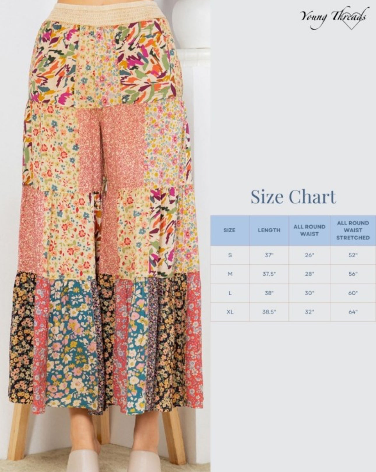 Boho Patchwork Wide Leg Pants – Latte
