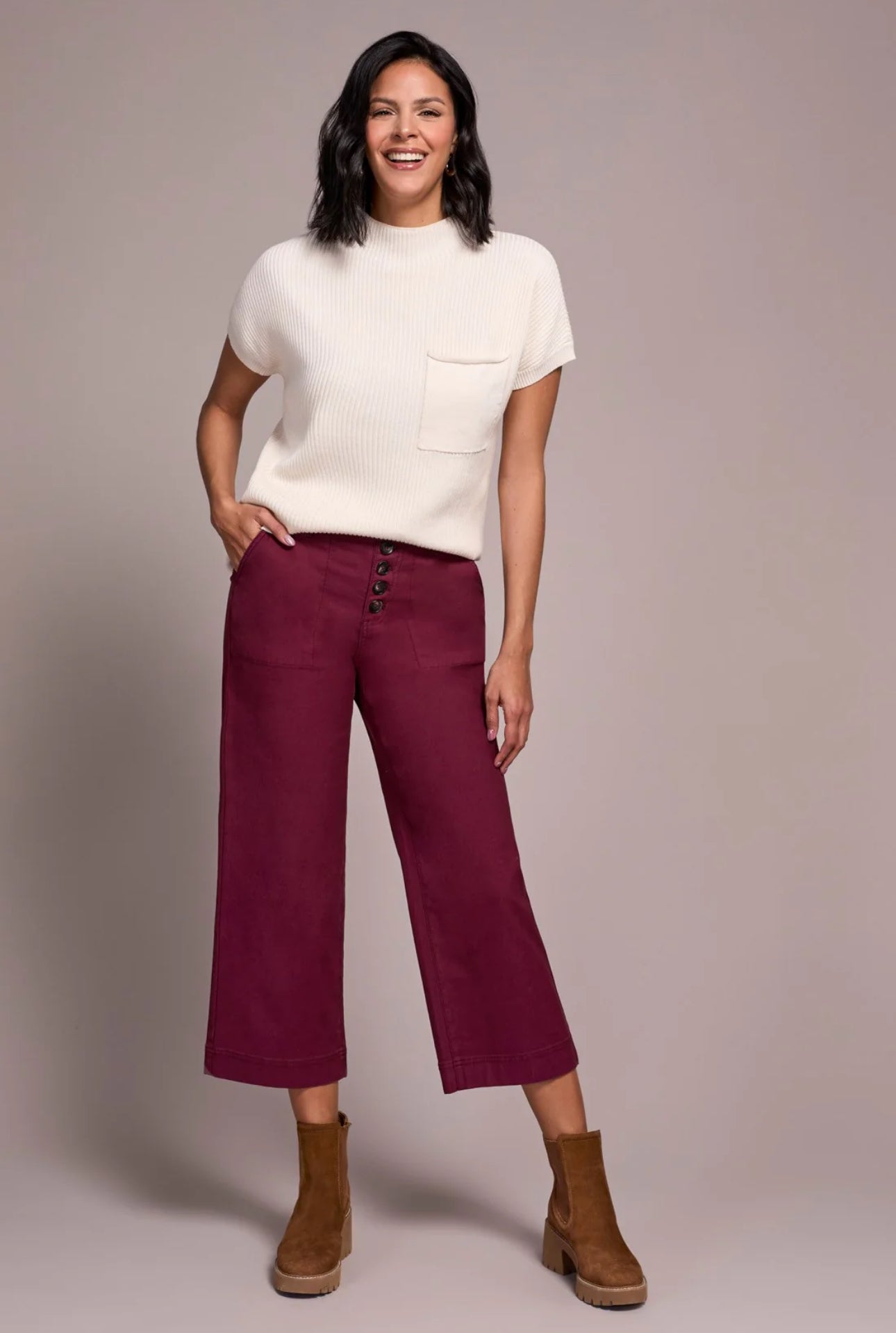 Sophia Button Fly Wide Crop Jeans