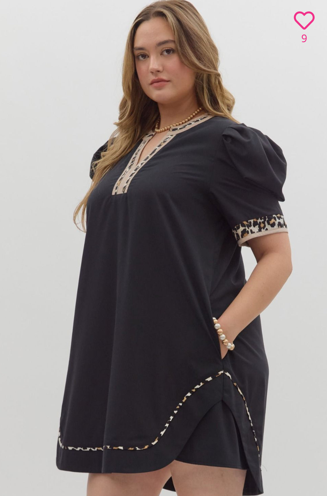 Women’s Black Dress with Animal Print Contrast