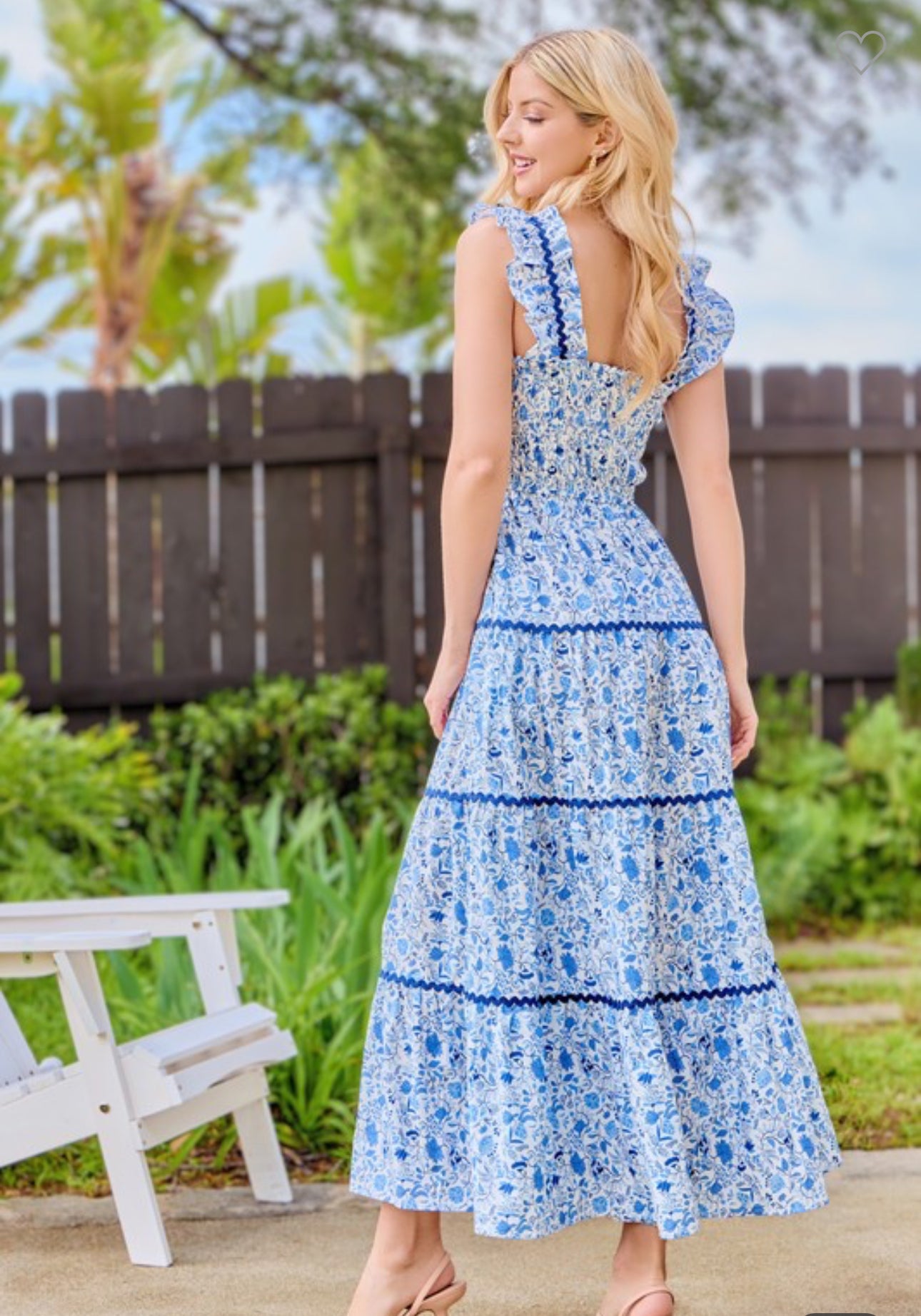 Blue Floral Tiered Dress