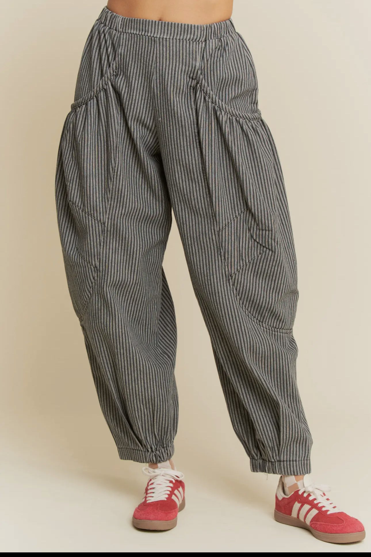 Casual Striped Denim Barrel Jogger Style Jeans