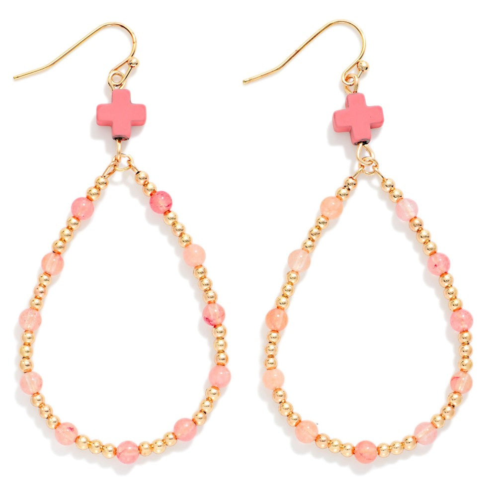 Pink | Cross Teardrop Earrings