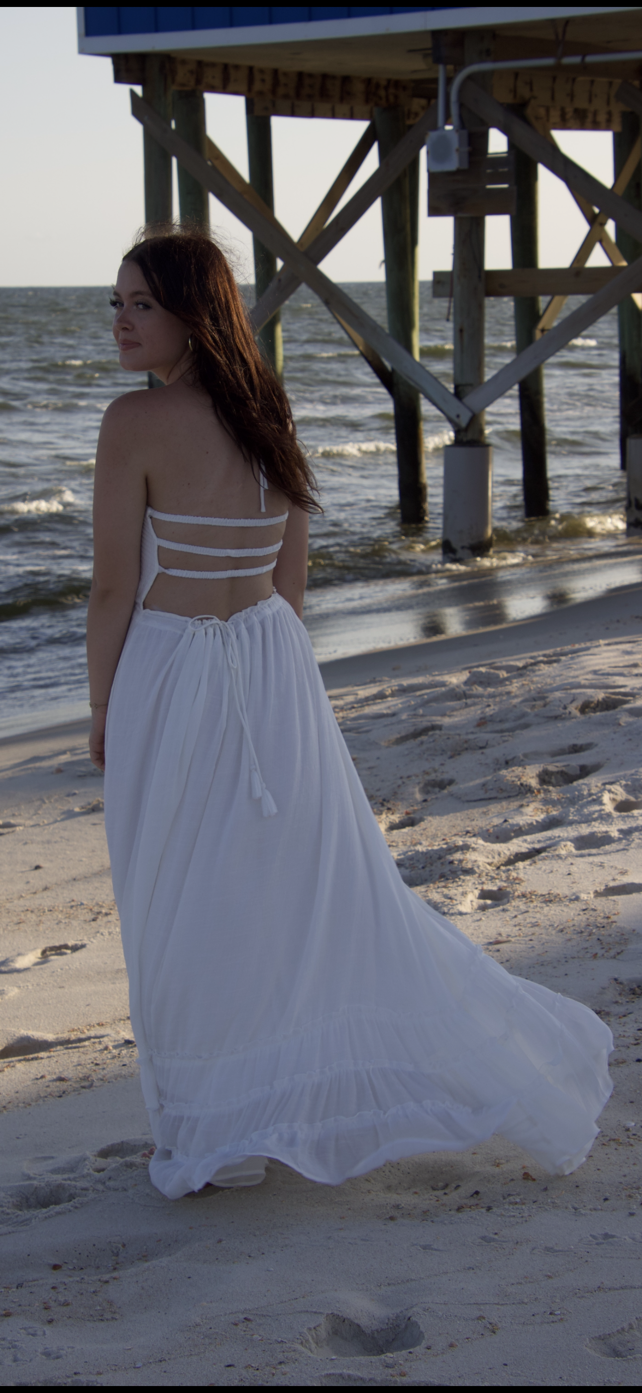 Halter Neck smocked Bodice Tiered Hem Maxi Dress