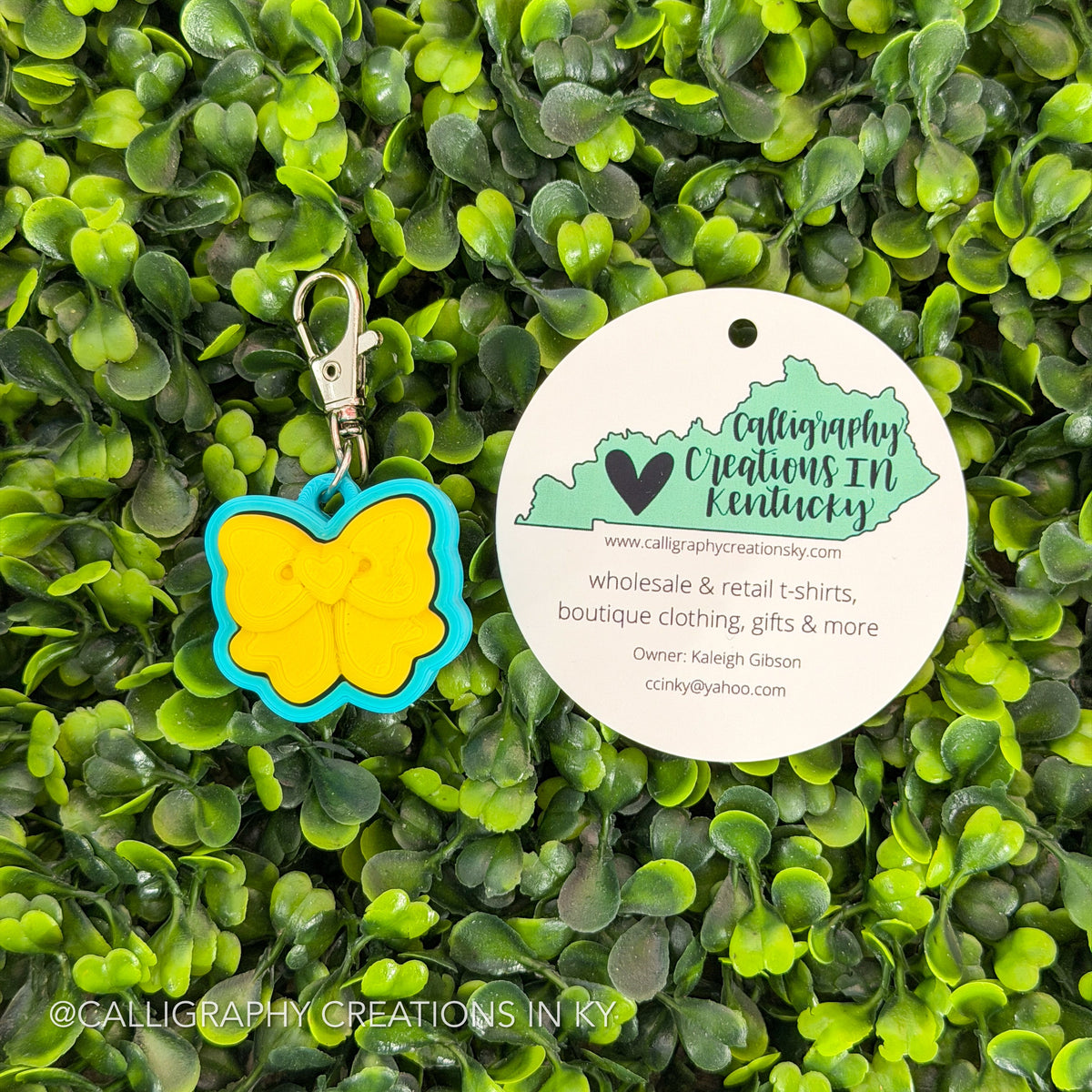 Lemon/Turquoise Bow Fidget Clicker Keychain