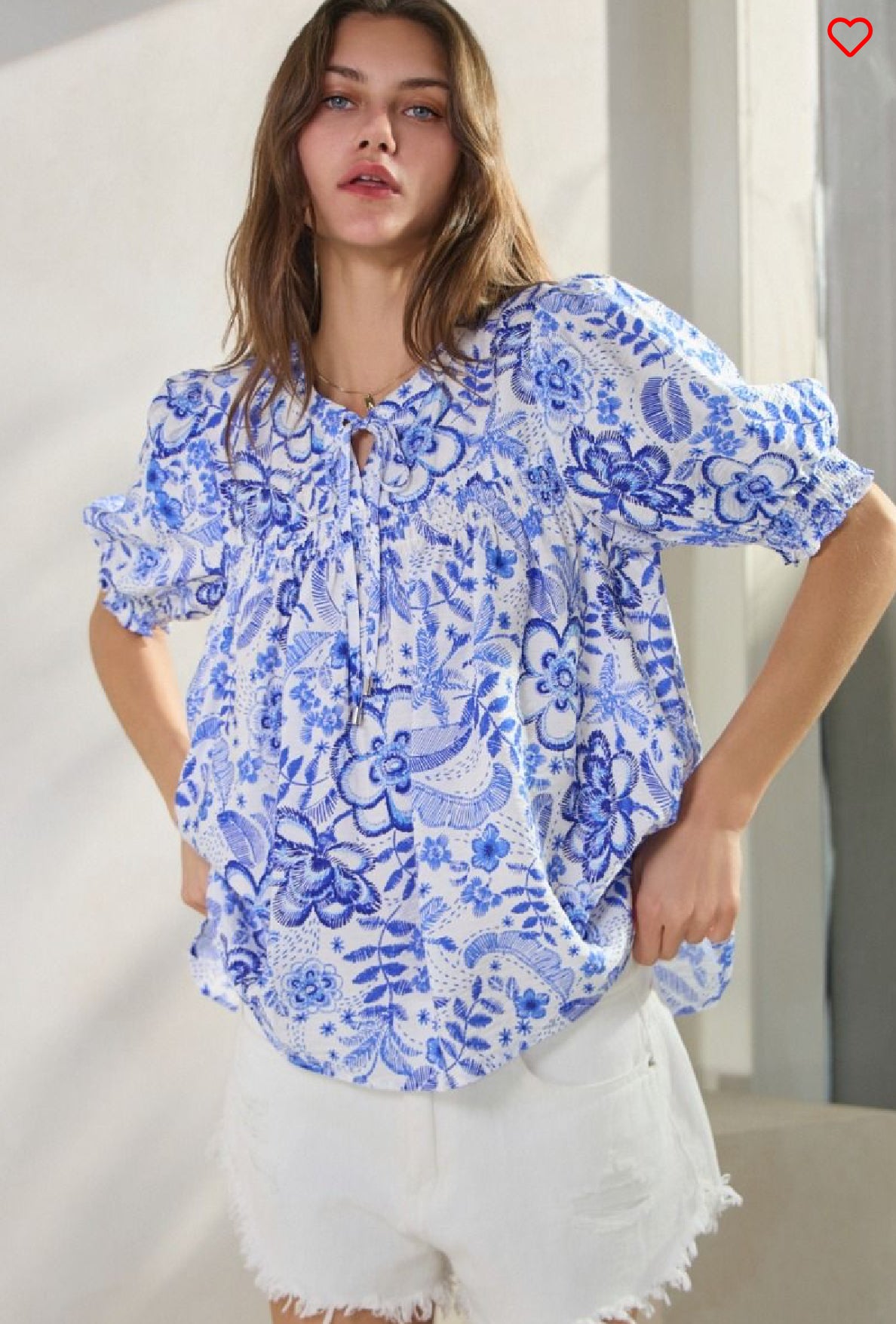 Summer resort printed short sleeve blouse