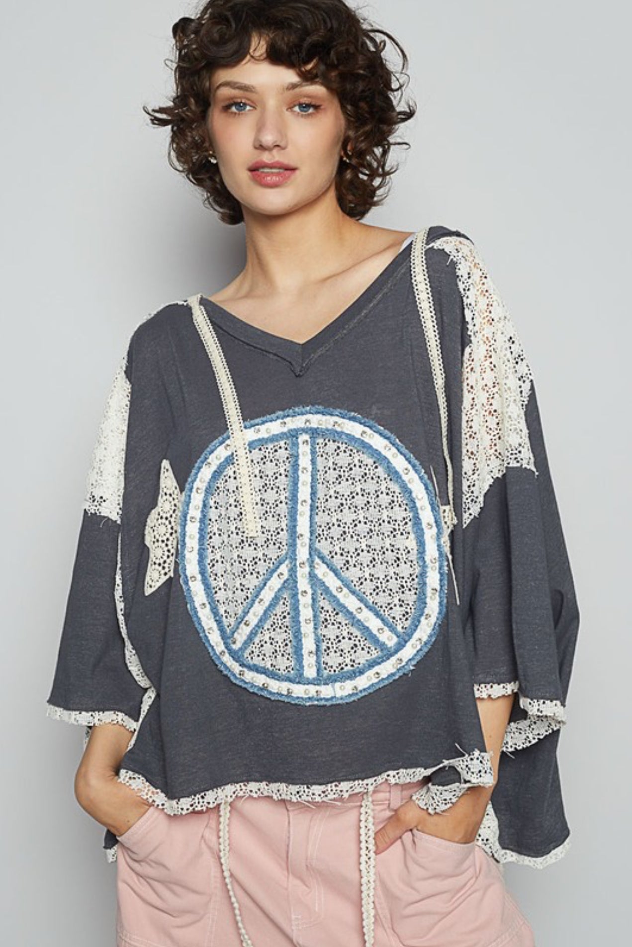 Oversized Peace Patch Top - Talk of the Town