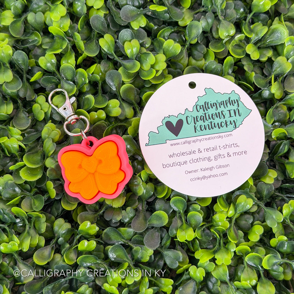 Orange/Neon Pink Bow Fidget Clicker Keychain