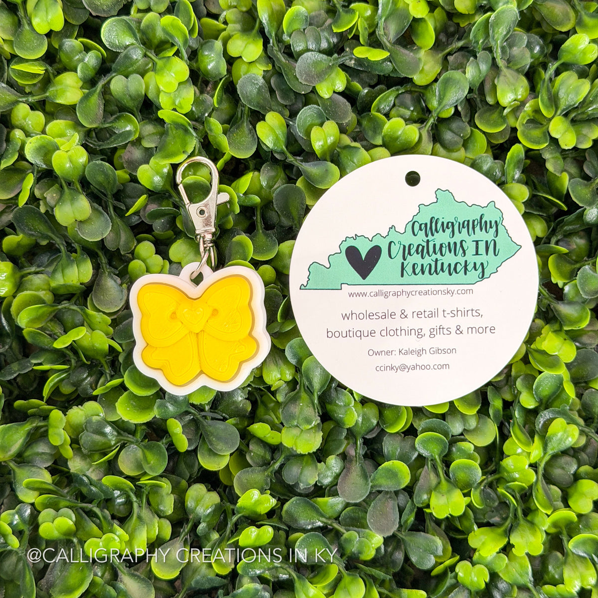 Lemon/White Bow Fidget Clicker Keychain